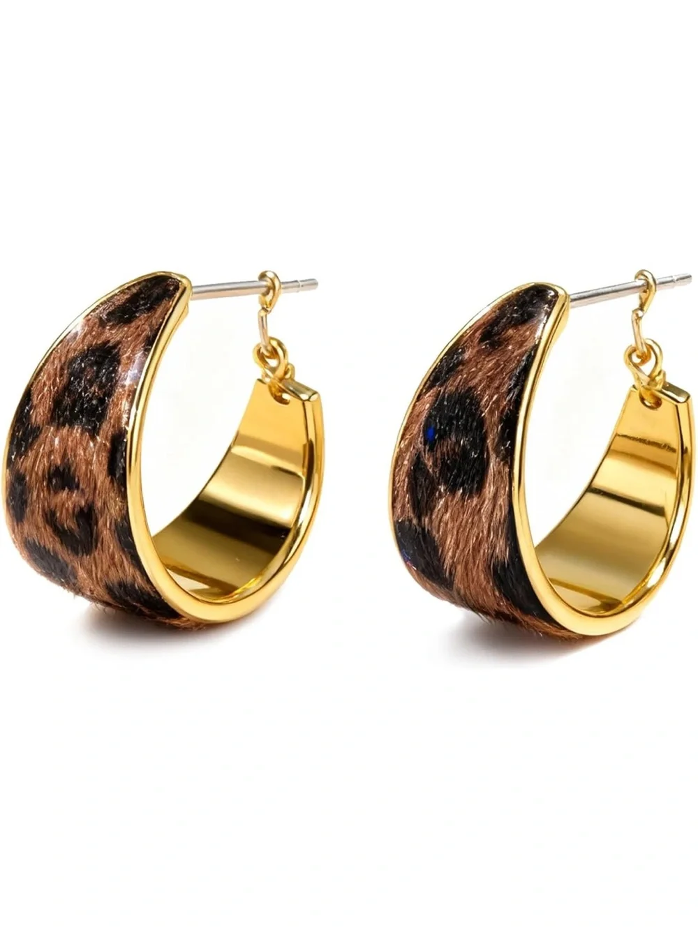 Anthropologie Leopard-Print Gold Hoop Earrings